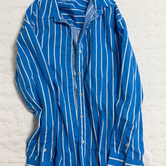 aerie Tops - Aerie Blue and White Striped Button Down Shirt